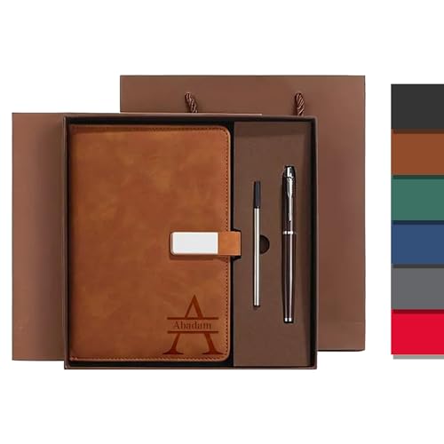 CRME Bulk Personalized Notebook and Pen Set Custom Text Leather