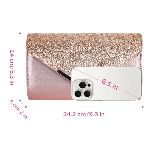 Image of Queena Womens Shiny Glitter Evening Clutch Envelope Handbag Chain Purse for Wedding Party Prom Gift for Mom Wife Girlfriend