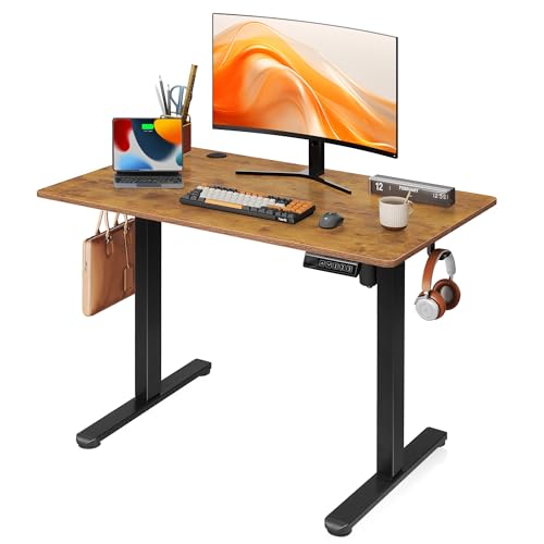 DEVAISE Scrivania Regolabile in Altezza Elettrica 100x60 cm, Scrivania Ufficio Ergonomica con Piano a 2 Sezioni, Funzione Memoria e Sistema Anticollisione, Altezza 72-118 cm,Marrone