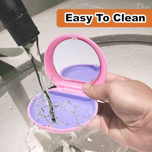 Zahnspangendose, Tragbare Dose Zahnschiene Box mit Spiegel Leere Kieferorthopädische Zahnhaltebox für Halter und Mundschutz mit Werkzeug zum Entfernen von Alignern (Rosa)