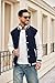 COOFANDY Mens Fashion Varsity Jackets Leather Sleeve Slim Fit College Baseball Letterman Bomber Coat Navy X-Large