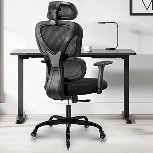 KERDOM Ergonomic Office Chair, Home Desk Chair, Comfy Breathable Mesh Task Chair, High Back Thick Cushion Computer Chair with Headrest and 3D Armrests, Adjustable Height Home Gaming Chair