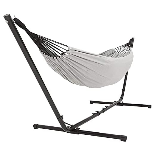 VITA5 Hamaca con Soporte – Hamaca Doble / 205 kg - Estructura Ajustable 290-330 cm - Área de Descanso 241 * 160 - con Bolsa de Transporte (Gris)