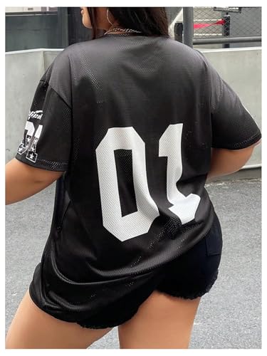 SOLY HUX Women's Plus Size Jersey Lace Up V Neck Short Sleeve T Shirts Number Graphic Tee Tops Streetwear3