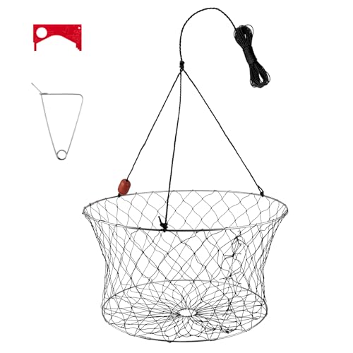 Dr.Fish Double Ring Crab Trap Kit, Crabbing Net with Crab Gauge & Bait Clip Lobsters Minnows Shrimp Crayfish Crawdad Trap Net for Docks, Shorelines, Boats and Kayaks Use 24*20*12"(Woven Mesh Bottom)