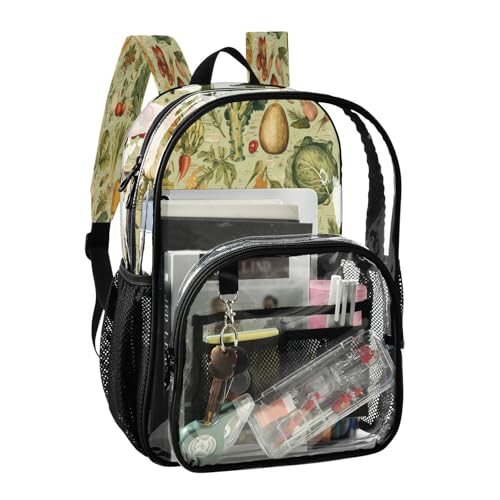 Vintage Vegetables Clear Backpack - Stadium Approved Large 15.7-inch Waterproof Transparent Bag for Sports, Concerts, Work, Travel#5522
