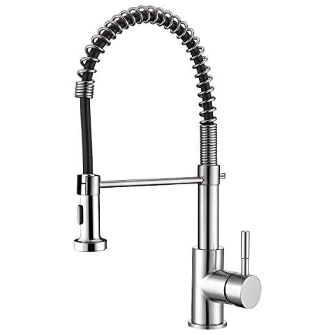 Single Handle Pull Down Spring Kitchen Faucet, Stainless Steel Brushed Nickel Kitchen Sink Faucet With Sprayer Cover