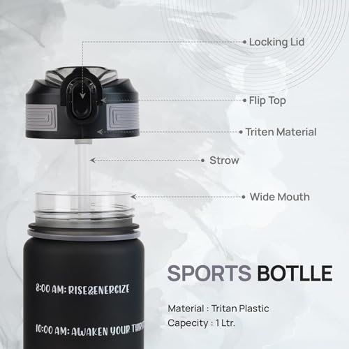 Image of SKYTONE Water Bottle 1 Litre with Motivational Time Marker For Adults, Non-Toxic Water bottle for office, Water botle for gym, Running Sports Water Bottles