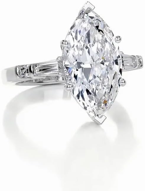 Molioaki 4.3 Carat (ctw) Marquise Cut Moissanite Engagement Rings for women Platinum Plated Silver Ring Moissanite Rings