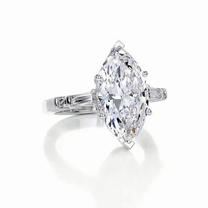 4.3 Carat (ctw) Marquise Cut Moissanite Engagement Rings for women Platinum Plated Silver Ring Moissanite Rings2