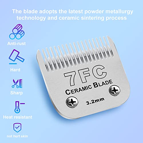 Dodaer Detachable Pet Dog Grooming Clipper Blades,Compatible With Andis Size-7Fc Cut Length 1/8"(3.2Mm),Compatible With Oster A5, Wahl Km Series Clippers,Made Of Ceramic Blade & Stainless Steel Blade #TOP1