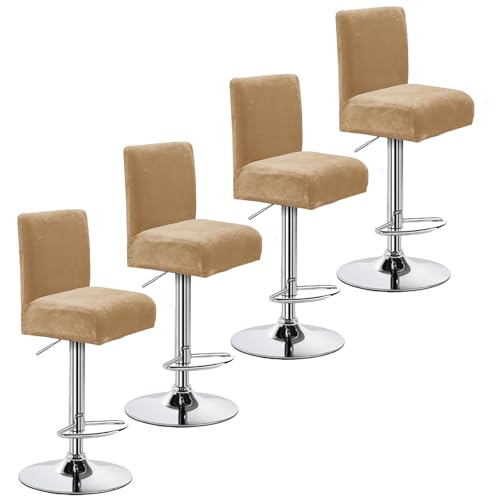 XIAROGEE Crystal Velvet Bar Stool Covers with Backs, Soft Stretch Bar Chair Covers Set of 2 with Elastic Band Washable Counter Height Chair Slipcover for Pub Cafe Kitchen Room (Taupe, 2 PCS)