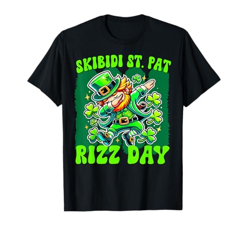 Skibidi St Pat Rizz Day Funny Irish Dabbing Brushstroke T-Shirt