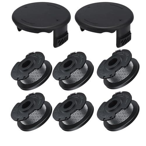 Eyoloty Fadenspule,Bosch Trimmer Ersatzspulen Set, 6 Spulen und 2 Kappen, 4 m Ø 1,6 mm,Kompatibel mit ART 23-28 SL, ART 26 SL, ART 2300