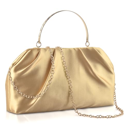 ERKOON Clutch Purse for Women Elegant Pleated Evening Bag Vegan Leather Clutch Dressy Crossbody Shoulder Formal Handbag for Weddings Galas with 2 Chain Straps (Gold) by ERKOON - Used condition - US$19.23