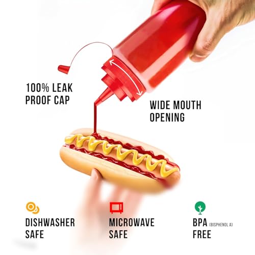Norcalway 12 oz and 16 oz - 2 Pack | Condiment Squeeze Bottles – Plastic Squirt Bottles for Sauce, Ketchup, Dressing, Oil & More – Easy Pour, Refill & Clean – Kitchen Condiment Dispensers