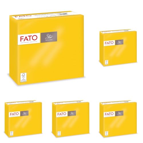 Fato - Serviettes en papier jetables, douceur et moelleux, paquet de 40 serviettes, format 38x38 pliées en 4, 2 plis, couleur jaune, 100% pur papier...