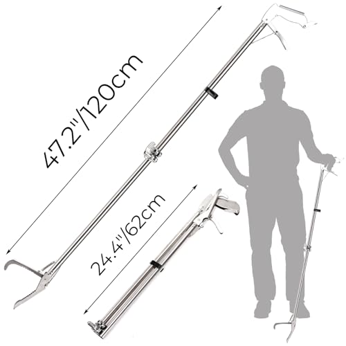 Hiceeden Pinça de cobra profissional de aço inoxidável de 119 cm, garra dobrável de répteis de cobra