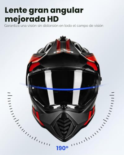 Miniatura 8 de Ilm Casco Moto Hombre Mujer Motocross Doble Visera Solar Certificado Ece Ws902,Rojo Negro,L