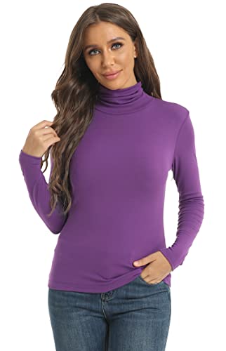 Image of Women's Casual Long Sleeve Turtleneck Tops Slim Fitted Lightweight Base Layer Shirts