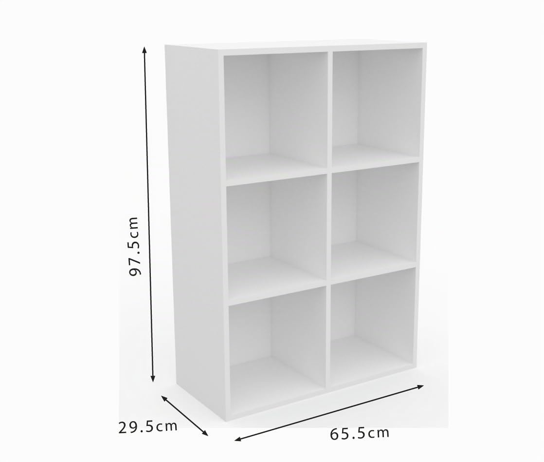 DORMIDAN Librería Estantería 6 Compartimentos, Biblioteca, Oficina, Estudio o Salón 97.5x65.5x29.5cm (Blanco)