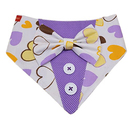 Image of Valentine's Day Purple and White Printed Hearts Tuxedo Bandana for Dogs (S)