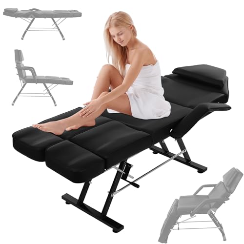 Namiose Massage Bed Portable Professional Tri-Fold Tattoo Table Facial Care Spa Lash Chair Multipurpose Headrest, Face Cradle, Armrests Black
