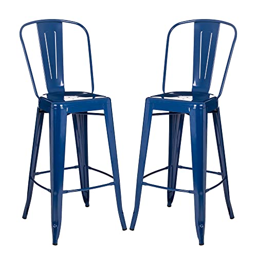 Glitzhome Metal Bar Stool Dining Chairs-Set Of 2, Navy Blue #TOP13