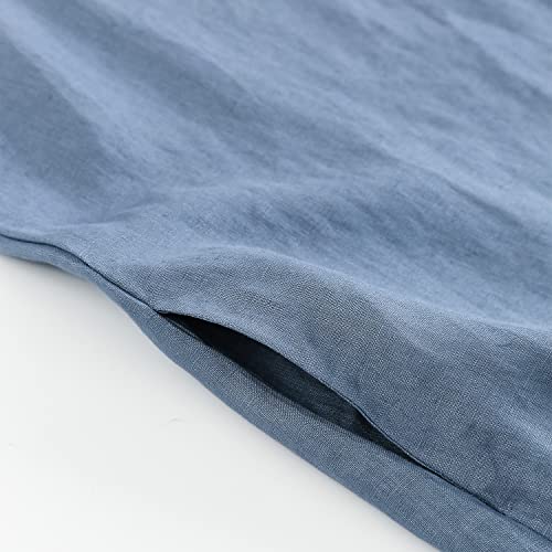 Image of Amazhiyu Women's 100% Linen High Low Midi Dress with Pocket | Summer Casual Flowy Dresses, Sleeveless Crewneck Dresses, Solid Color