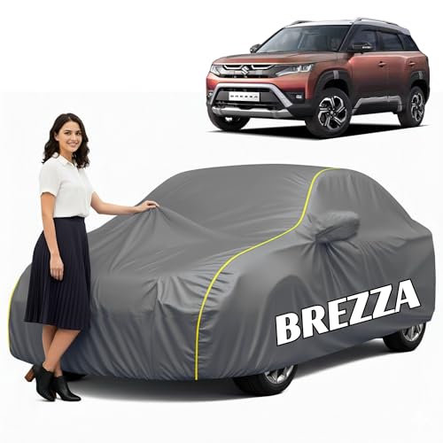 Image of 100% Waterproof Car Cover for Brezza (All Models & Years) - Custom Fit with Mirror Pockets, Triple-Stitched, Soft Inner Lining, UV & Heat Resistant, Outdoor /Indoor Protection