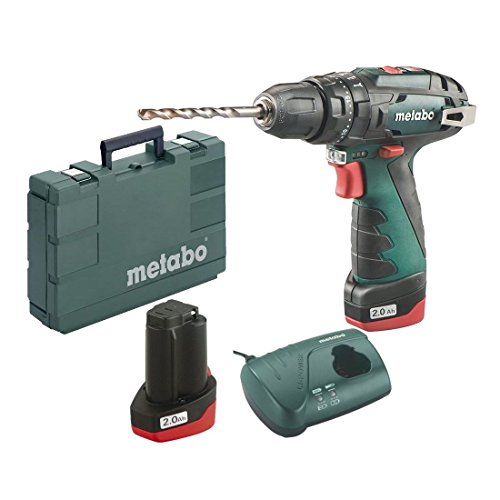 Metabo 600385500 Akku Schlagbohrmaschine / Schlagbohrschrauber POWERMAXX SB BASIC | + Schnellspannfutter; Gürtelhaken; 2 Akkus; Ladegerät; Koffer(LI-Ion 10,8V 2Ah / 1,12 kg / bis zu 34 Nm)