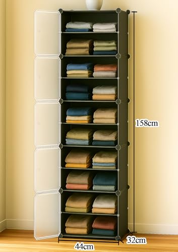 Image of AYSIS Portable Collapsible Wardrobe for Clothes Storage 𝟏𝟎 𝐒𝐡𝐞𝐥𝐟 & 𝟓 𝐃𝐨𝐨𝐫𝐬 - Cloth Organizer Cupboard /Multipurpose Storage Organizer /Closet for Bedroom /Living Room /Laundry Room - 𝐆𝐫𝐞𝐲