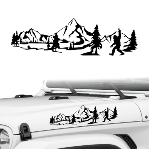 Image of Car Hood Decal Banner, Vinyl Mountain Scene Off-Road Stickers Compatible with All Jeeps Wrangler JL JLU Gladiator JT (Mountain)
