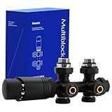 Vancoco Válvula de radiador angular válvulas para radiadores con bloqueo H conexiones centrales de 50 mm universal válvula radiador con cabezal termostático válvula para radiador negro