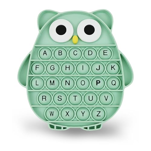 Pop it Fidget Toy, Juguete Antiestrés Sensorial, Silicona Pop it, Juguete Sensorial Fidget Pop, Juguetes Antiestres Niños, con Botones Alfabeto, Apto para Niños, Familias y Amigos, Búho (B)