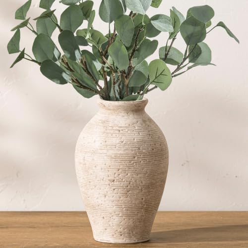 Vanselia Ceramic Flower Vase Home Decor - Large Farmhouse Table Vases Rustic Vintage Living Room Kitchen Bedroom Decorations for House Book Shelf Office Coffee Desk Dining Fireplace (9' Retro)