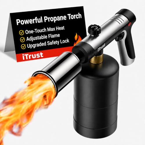 iTrust Propane Torch - One-Touch Max Flame & Safety Lock, High Heat Multipurpose Blow Torch for Charcoal Lighter, Grill BBQ, Sous Vide, Searing Steak, Camping Welding (Tank Not Included) - image 1