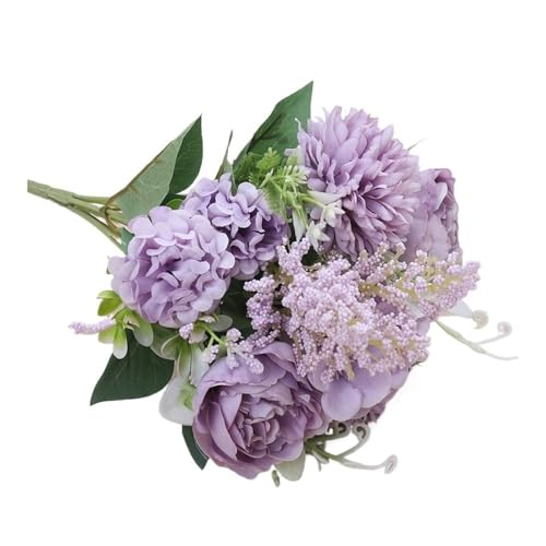 HUIJIQX Flores artificiales de peonía, hortensias de seda, flores falsas, para bodas, fiestas, hogar, decoración de Navidad (morado)