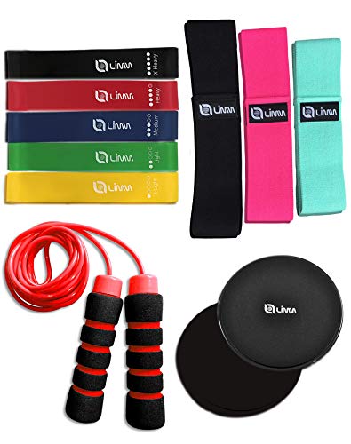 Limm Bundle Of Fitness - Fitness Bundle For Women And Men - Latex Resistance Bands, Fabric Booty Bands, Plastic Jump Rope And Double-Sided Core Slider Pack #TOP14