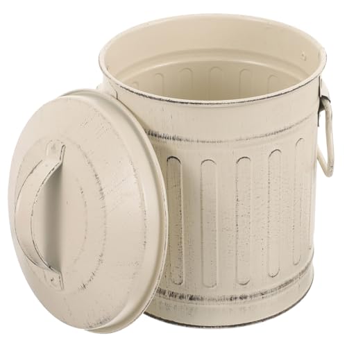 Generico Secchio per Cenere da in Metallo con Coperchio e Manico Secchio Portacenere Vintage Beige Leggero e Resistente per Uso Domestico Camini a Legna e Barbecue