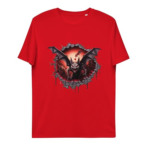T-shirt rouge chauve-souris en coton bio, le cadeau d'Halloween