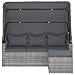 Homgoday 3-Sitzer-Gartensofa mit Dach & Fußhocker - PE-Rattan, Grau, 178x64x151,5 cm - Sonnenschutz & Komfort Terrassensofas, Gartenmöbel Model362335