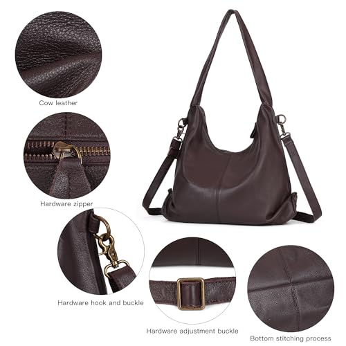 Image of Leather Hobo Crossbody Bag for Women Large Shoulder Hobo Purses Genuine Leather Handbag Coffee