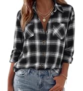Zeagoo Womens Flannel Shirts Long Sleeve Button Down Casual Fall Plaid Top | flannel plaid shirt,...