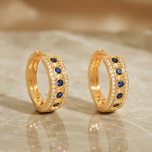VACRONA Gold Hoop Earrings for Women | 14K Gold Plated 925 Sterling Silver Posts Blue CZ Red Cubic Zirconia Lightweight Trendy Huggie Hoops Earrings Gifts 5