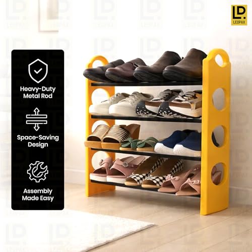 Image of LEOPAX Kaan Premium Multipurpose Shoe Rack | 4-Tier Shoe Storage Organizer, Space-Saving Design, Sturdy & Durable Rack for Entryway, Living Room, Bedroom & Closet - Yellow