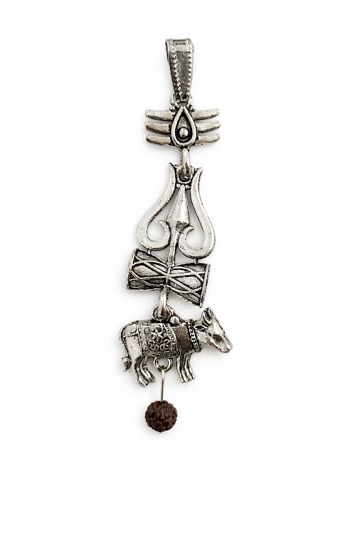Mahadev Trishul Nandi Pendant with Rudraksha (Big) | Silver Finish Spiritual Protection Locket | Pack of 1