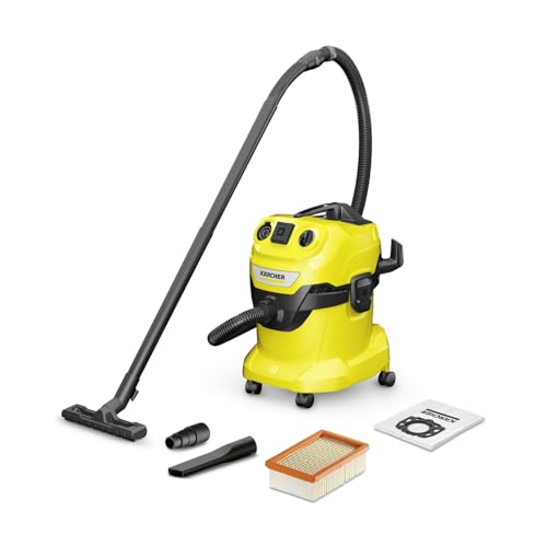 Kärcher Aspiradora en seco/húmedo WD 4 P V-20/5/22, Potencia 1000 W, depósito de plástico 20l, Manguera aspiración 2,2 m, función soplado, Enchufe con botón automático on/Off, Bolsa Filtro Fieltro