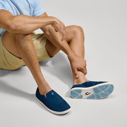 OLUKAI Nohea Mesh Men's Slip On Sneakers, Lightweight & Breathable Shoes for Everyday Wear, All-Weather & Enhanced Traction, Moonlit Ocean/Blissful Blue, 114
