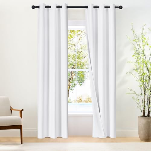 Image of NICETOWN 100% Blackout Window Curtain Panels 84 inch Length, Set of 2, Snow White, 34 inches Wide, Thermal Insulated Drapes for Kitchen